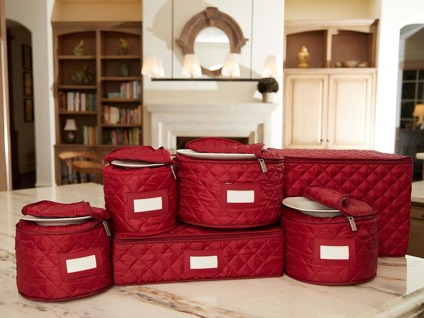 Covermates Keepsakes - Dish Storage Set - Padded Protection - ID Window - Stain Resistant - Machine Washable - China Storage, Red