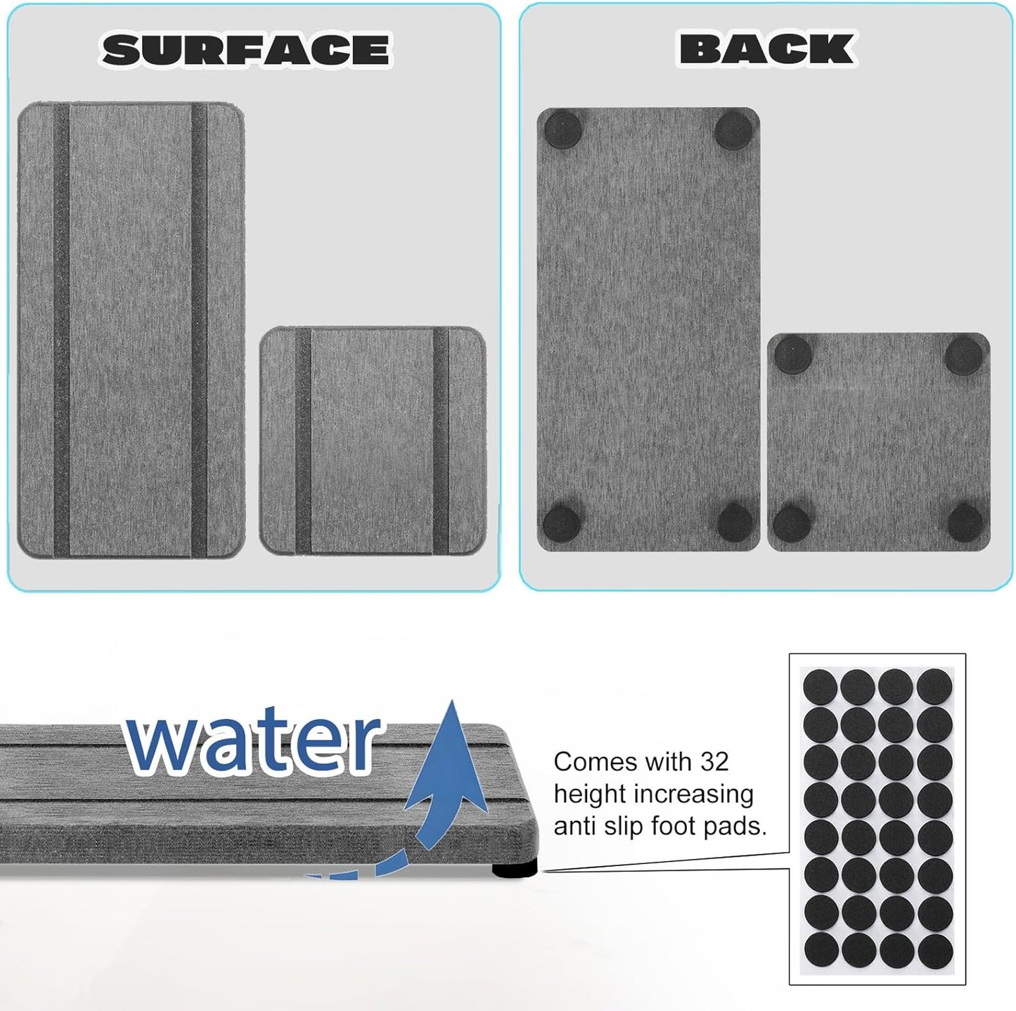 4PCS Stone Drying Trays for Bathroom Sink and Kitchen Counter - Water Absorbing Stone Tray with Diatomaceous Earth, Soap Dish and Coaster