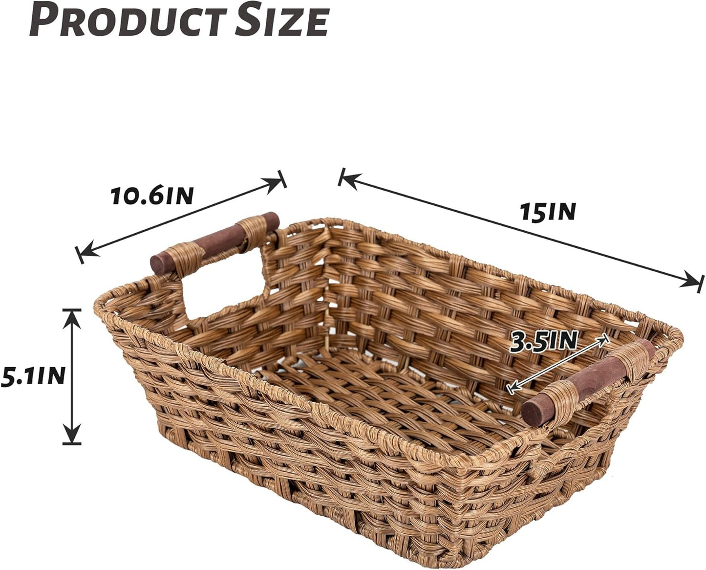 Basket - Wicker Storage Basket, Hand Woven Wicker Storage Basket for Home Storage, Dimensions 15"W x 10.6" x 5.1"H, Brown Home Storage Box