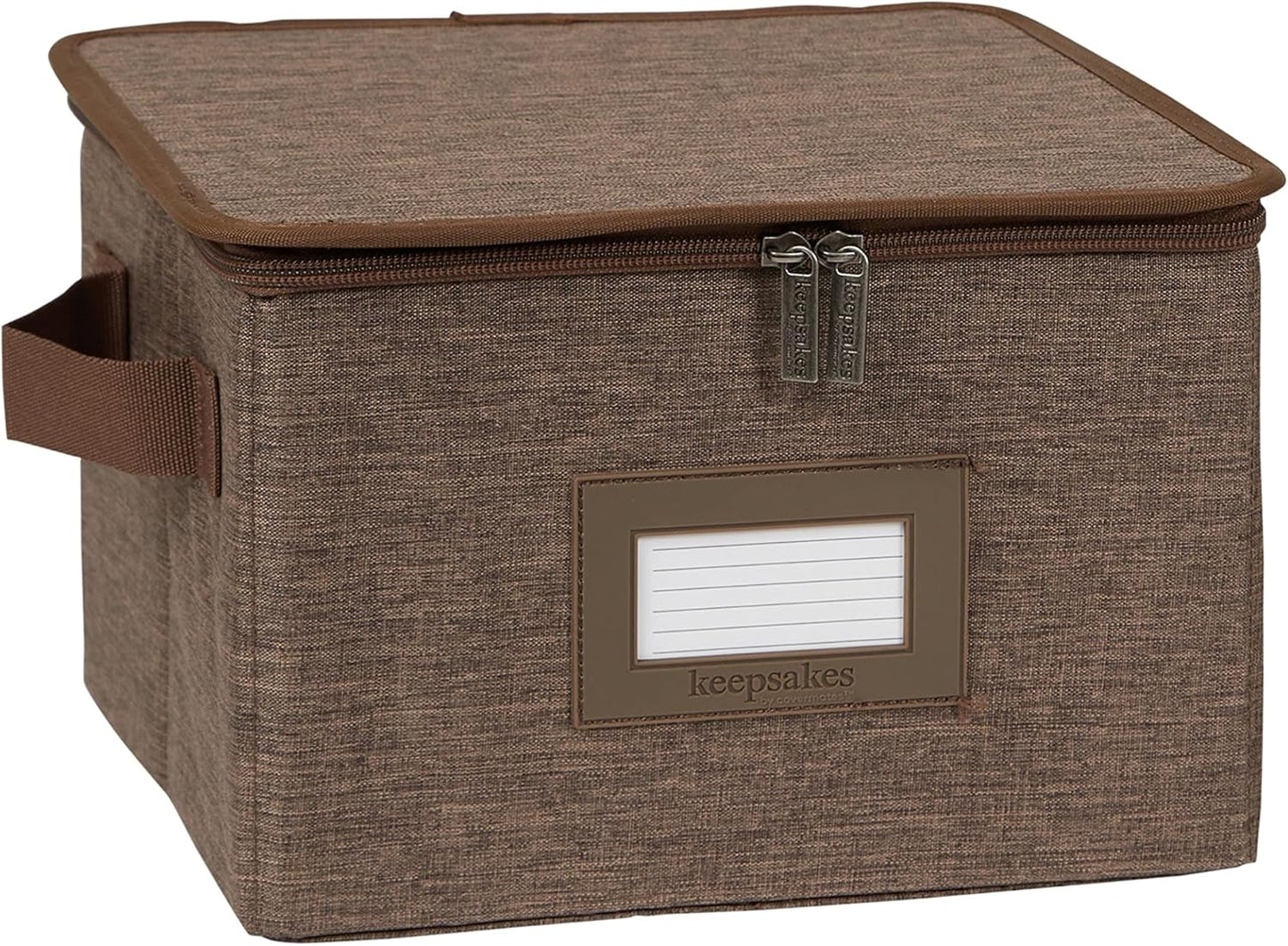 Covermates Keepsakes Dish Storage Box - Stackable, Reinforced Handles, China Storage, Brown Heather