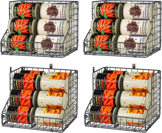 4 Pack Stackable Can Organizer for Pantry with Adjustable Dividers, Soda Can Organizer, Can Storage Dispenser Holds up to 56 Cans, Metal Wire Baskets Can Holder for Kitchen Cabinet Pantry