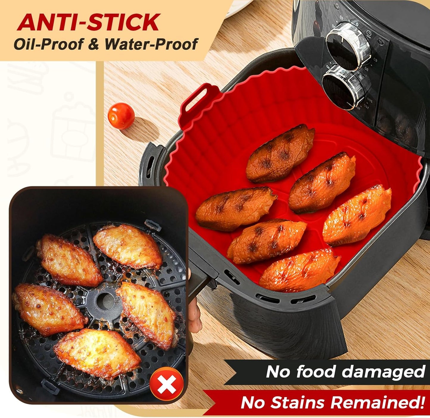 3 Pack Air Fryer Silicone Liners for 5 QT or Bigger, Reusable Food Grade Silicone Airfryer Liners Pot Baking Basket Accessories Replacement of Flammable Disposable Parchment Paper Top 8.7 inch