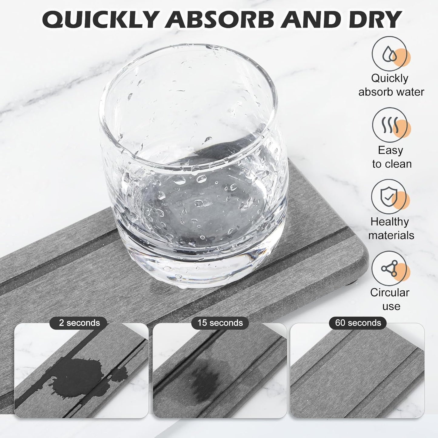 4PCS Stone Drying Trays for Bathroom Sink and Kitchen Counter - Water Absorbing Stone Tray with Diatomaceous Earth, Soap Dish and Coaster