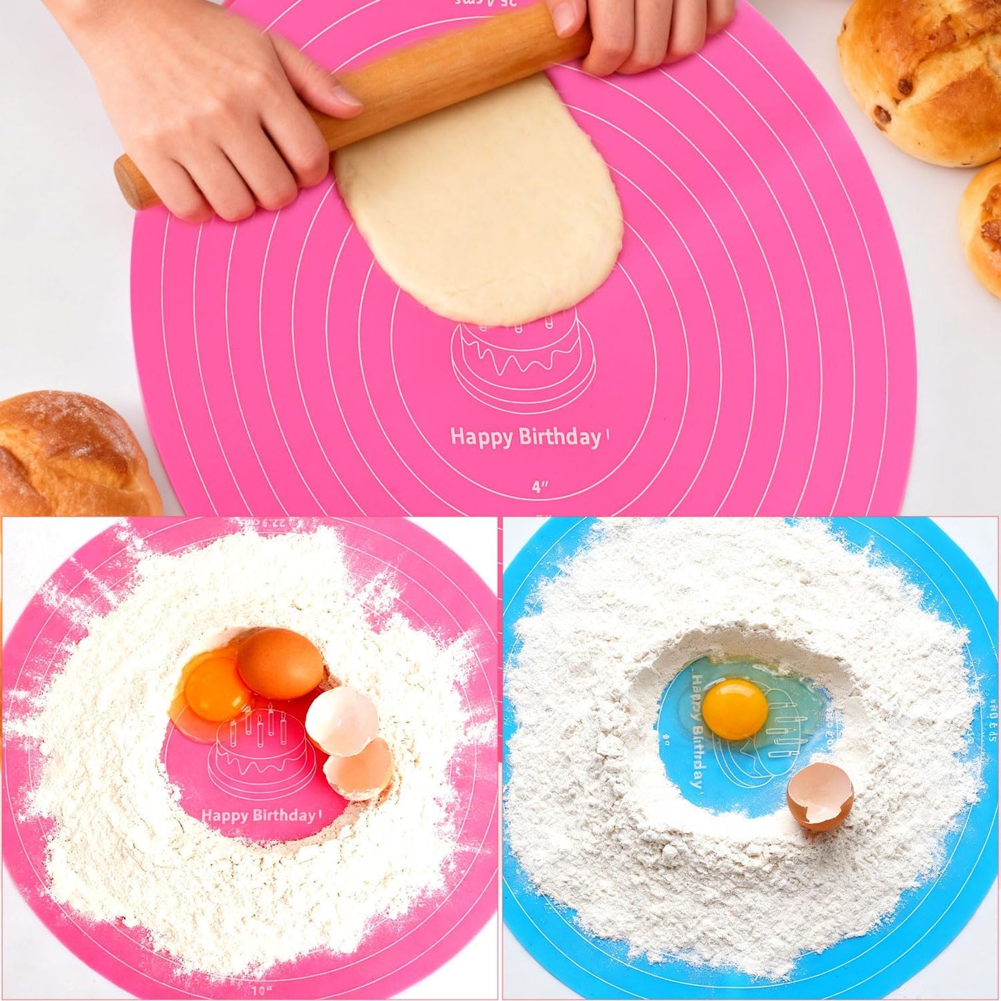 2pcs 30cm/12in Silicone Cake Mats, Round Cake Measurement Mat Non-Stick & Reusable Baking Pads for Making Cakes Macarons Pastry Cookies