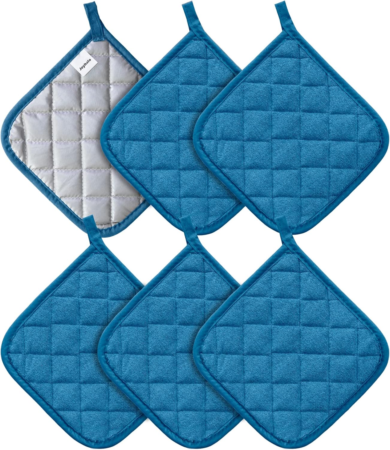 Joyhalo 6 Pack Pot Holders for Kitchen,Cotton Oven Holder with Great Heat Resistance,Non Slip Hot Pads for Kitchen Clearance,Federal Blue