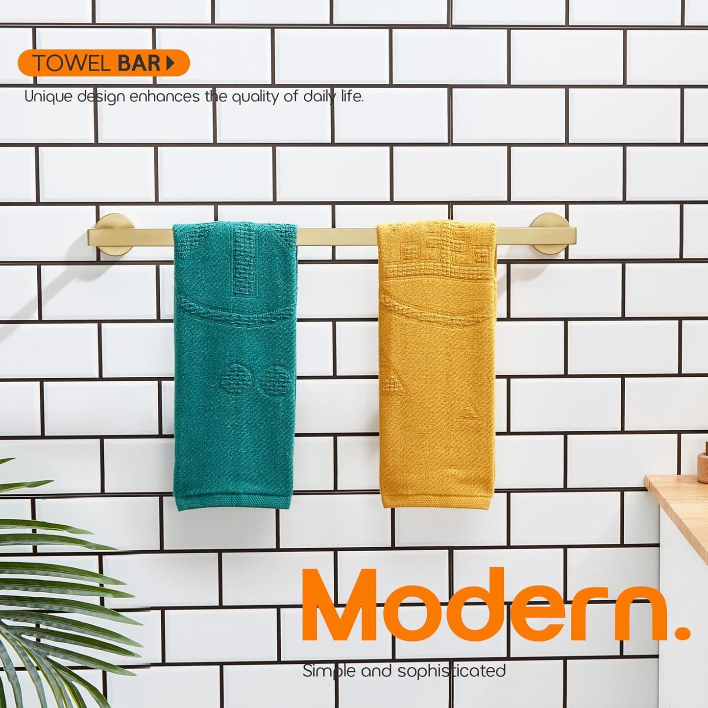 24 Inch Bathroom Towel Bar Bath Towel Rack Kitchen Towel Holder Towel Rails Wall Mounted SUS304 Stainless Steel 2 Pack Brushed Gold AN4001GD-L24-P2