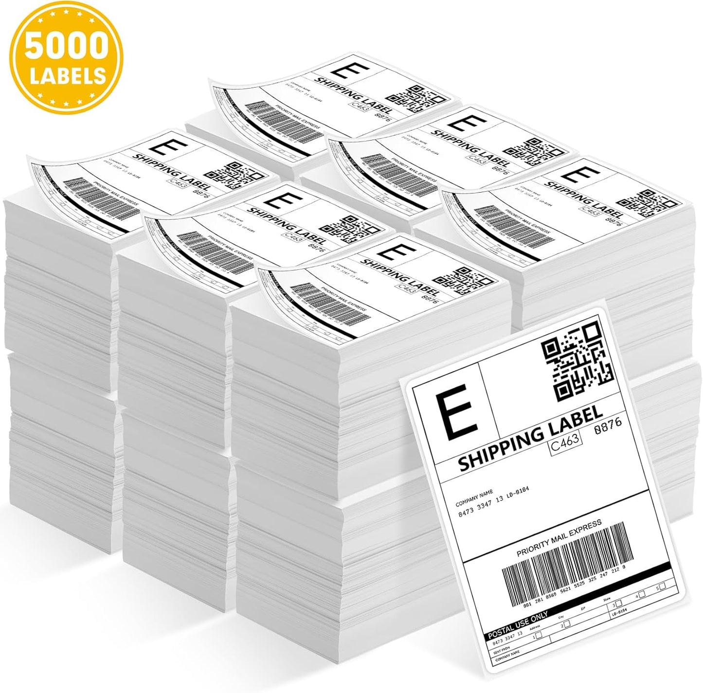 JTIEO 4" x 6" Thermal Labels, 5000 Fanfold Direct Thermal Shipping Labels, Perforated White, Commercial Grade with Permanent Adhesive,Compatible with Most Thermal Printers.