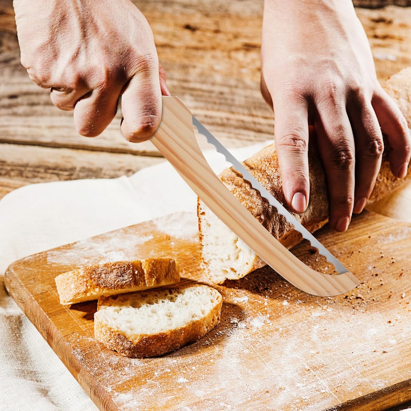 16 inch Wooden Sourdough Bread knife, Serrated Bread Slicer for Homemade Bread, Bagels, and Baguettes