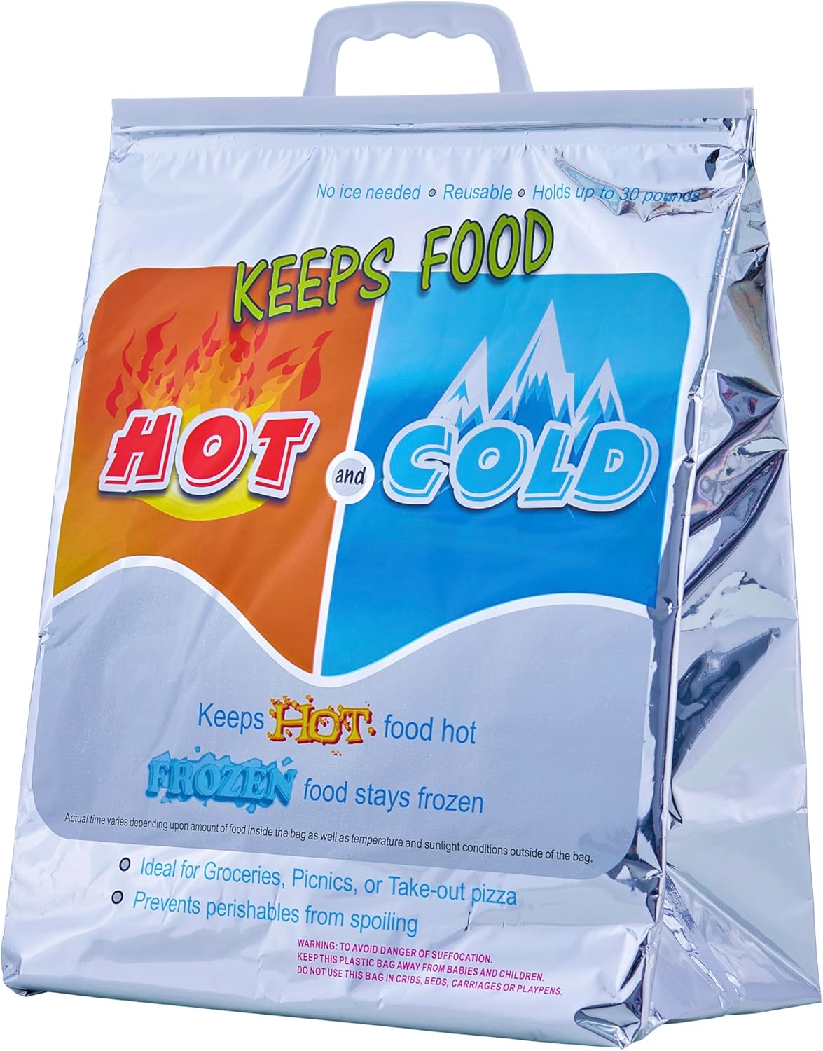 Superio Hot and Cold Insulated Bags for Food Delivery, Grocery Shopping Bags, Food Storage for Hot and Frozen Food for Travel, Disposable Cooler Bag, Reinforced Thermal Lunch Bag (1, 13"x7"x15.5")