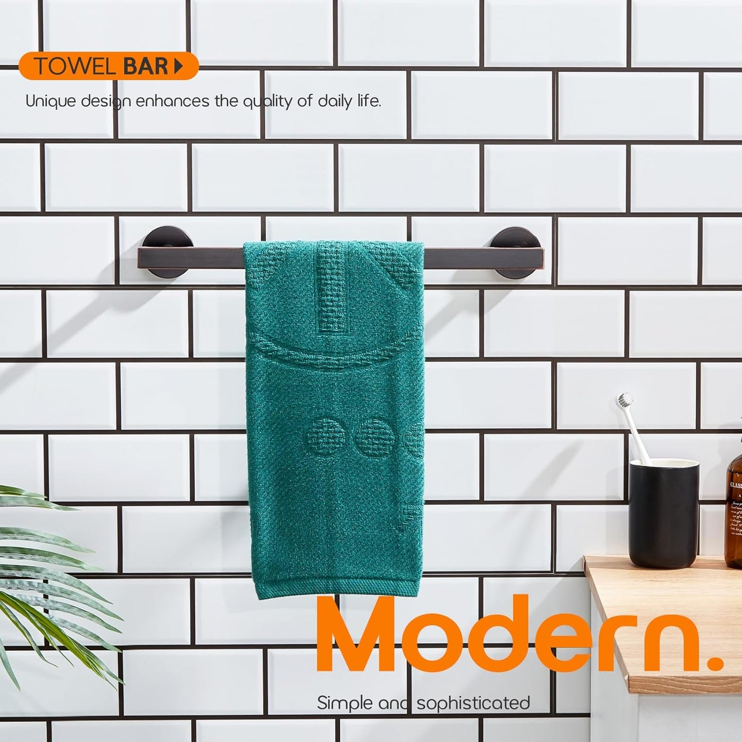 16 Inch Bathroom Towel Bar Bath Towel Rack Kitchen Towel Holder Towel Hanger Wall Mounted SUS304 Stainless Steel Oil Rubbed Bronze AN4001ORB-L16