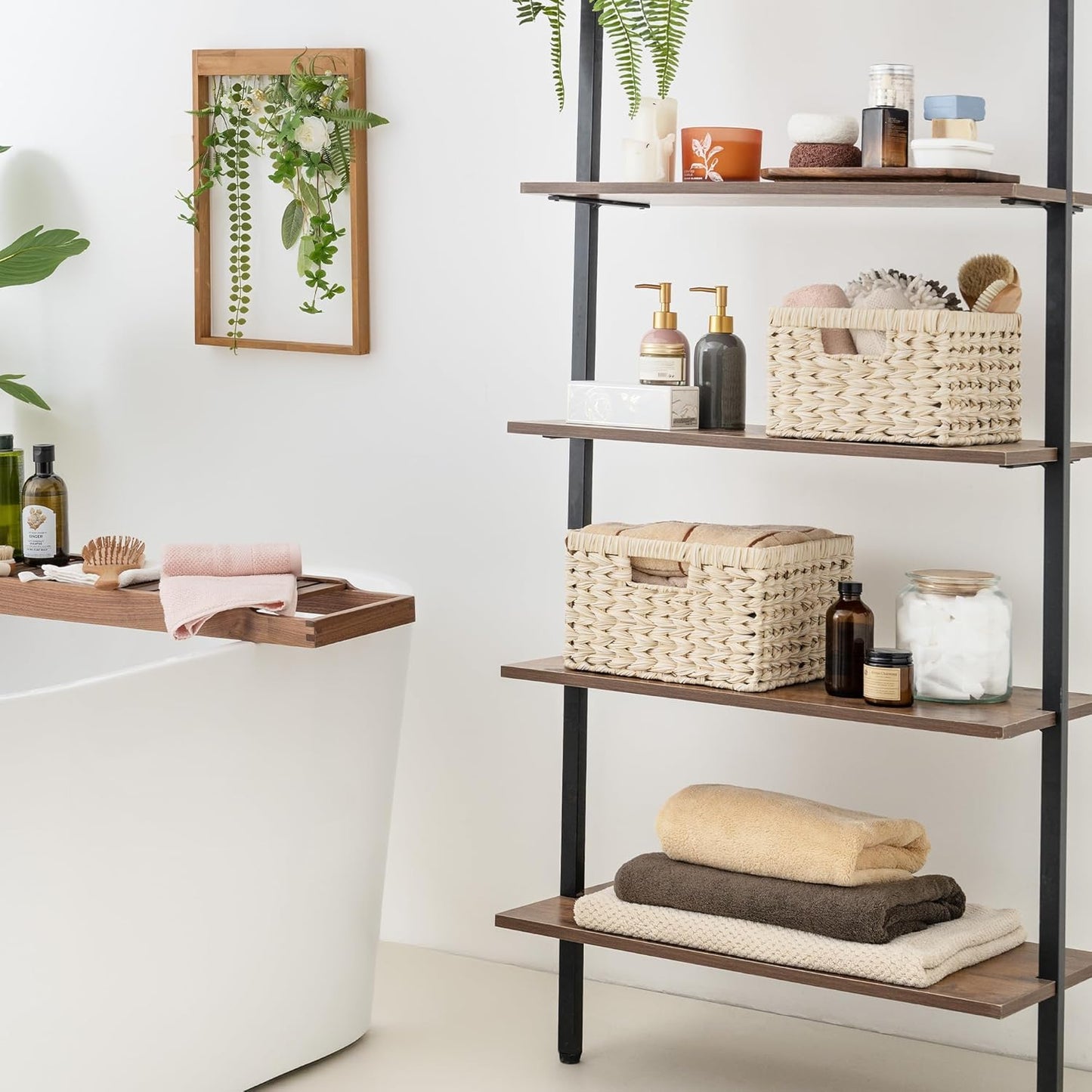 GRANNY SAYS Wicker Baskets for Organizing, Storage Basket for Shelves, Square Shelf Baskets with Handles, Waterproof Woven Basket for Living Room, Baskets for Entryway, Butter Milk