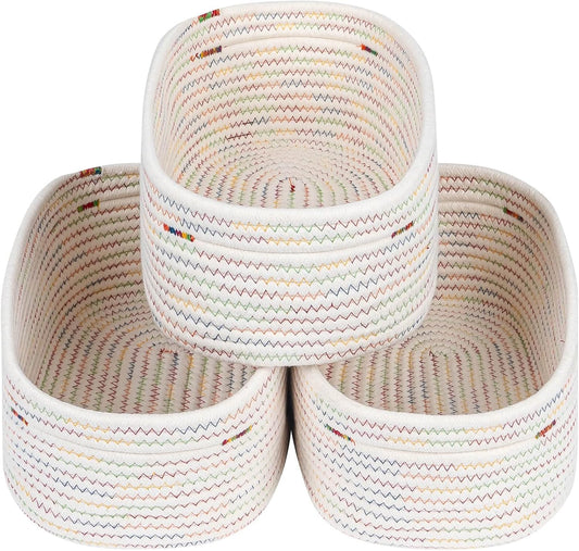 CubesLand Rectangle Woven Cotton Rope Organizer, Small Rainbow Basket for Kids, Baby & Pets' Toys, Shelves Storage