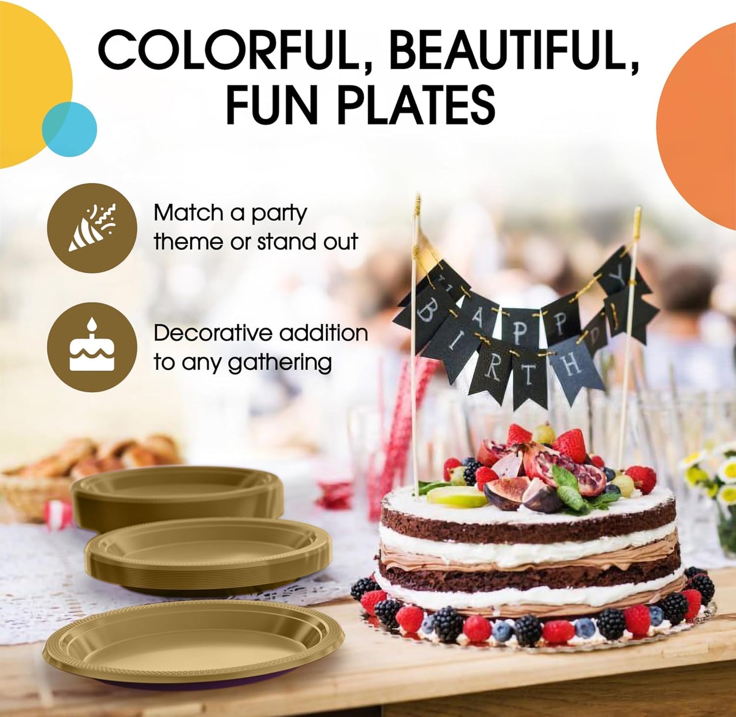 Exquisite Party Solids Gold Plastic Plates For Party 9" Gold Disposable Plates Heavy Duty Supplies 100 Pcs Plastic Dinnerware Sets Heavy Duty 350 GSM Disposable Dinnerware Set