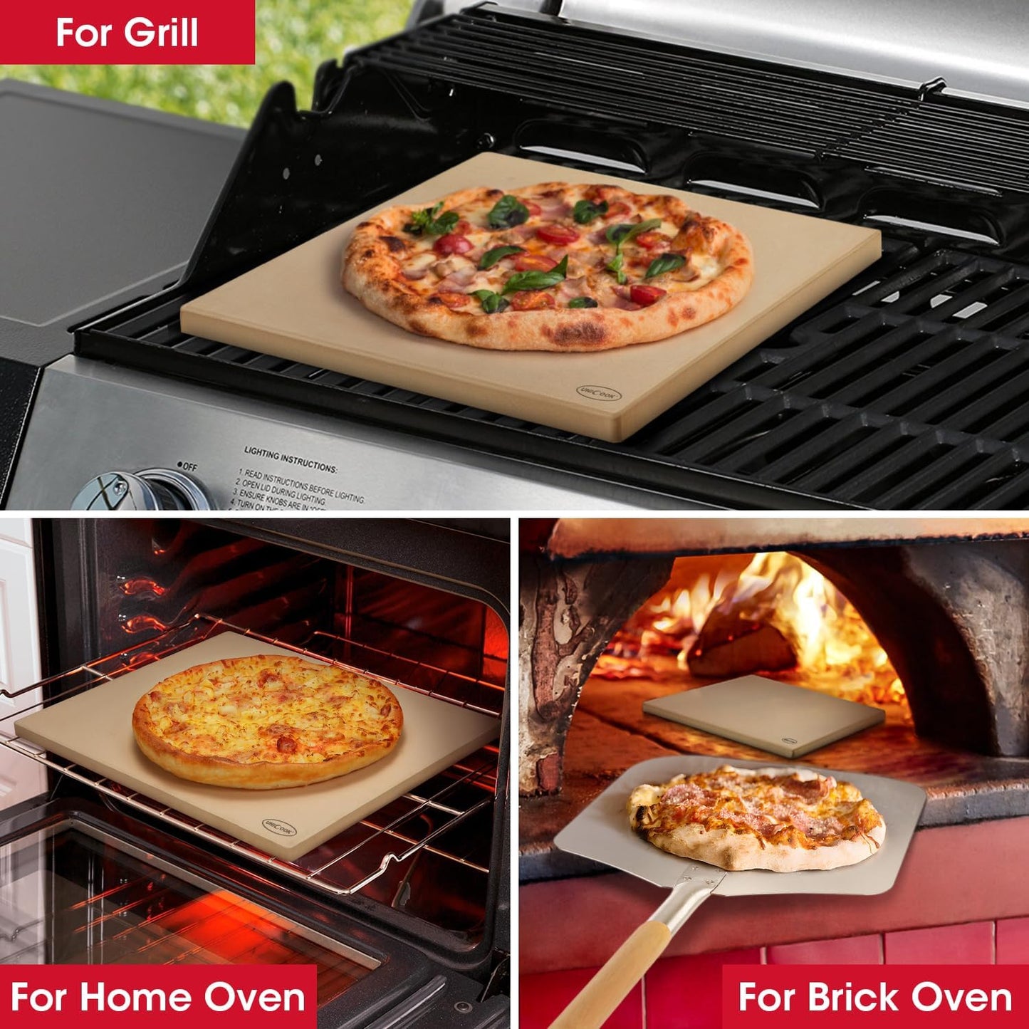 Unicook Extra Large Pizza Stone 18 Inch, Square Baking Stone for Oven and Grill, Heavy Duty Bread Pizza Pan, Thermal Shock Resistant Cooking Stoneware