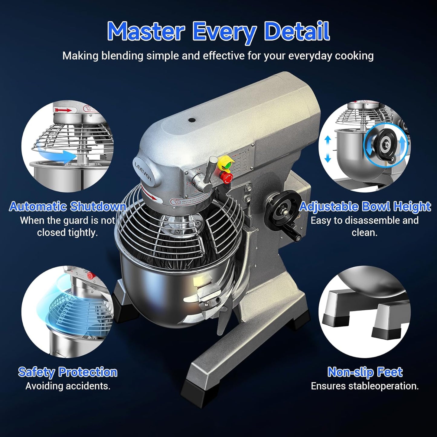 Commercial Food Mixer 10Qt,500W Commercial mixer 3-Speed Adjustable with Timing Function, Industrial Dough Mixer with Stainless Steel Bowl for Bakery Pizzeria (Upgrade)