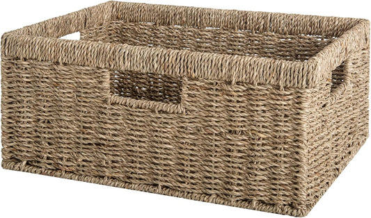 StorageWorks Large Wicker Baskets for Organizing, Seagrass Storage Basket with Built-in Handles for Pantry, Entryway, Living Room, 1 Pack