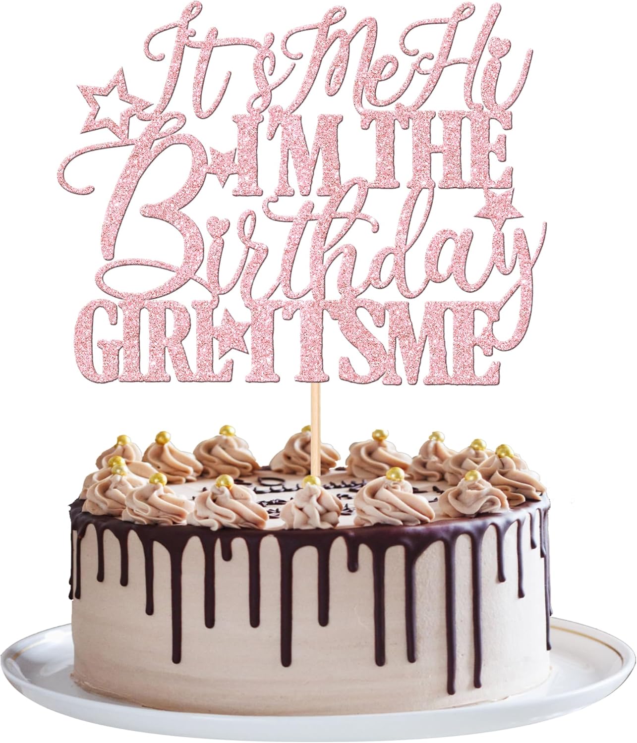 1 PCS It's Me Hi I'm the Birthday Girl It's Me Cake Topper Glitter Funny Girls Birthday Cake Pick for Hot Pop Music Singer Birthday Party Cake Decorations Supplies Light Pink