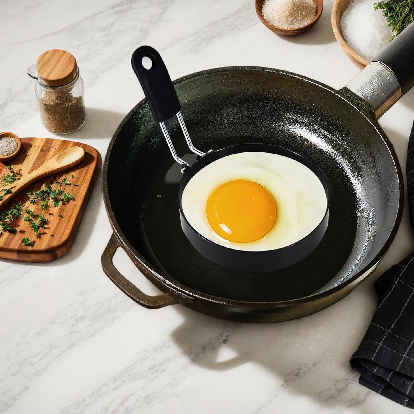 2 packs 3.5'' Egg Rings Set with Silicone Handle, Stainless Steel Egg Cooking Rings,Nonstick，For Frying Eggs and Egg Mcmuffins, Egg Mold For Breakfast