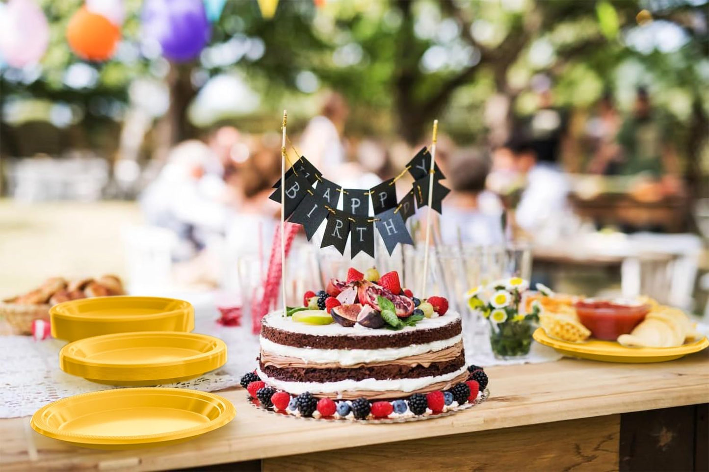 Exquisite Party Solids Yellow Plastic Plates For Party 9" Yellow Disposable Plates Heavy Duty Supplies 100 Pcs Plastic Dinnerware Sets Heavy Duty 350 GSM Disposable Dinnerware Set