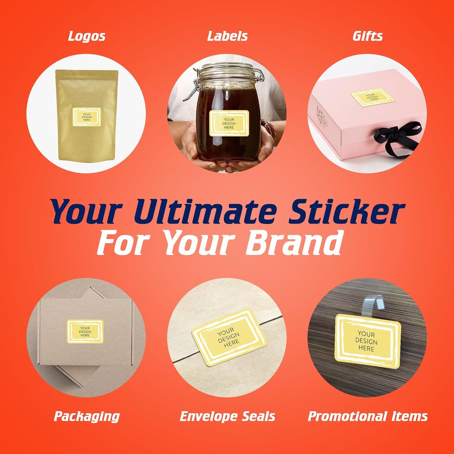 100 Custom Vinyl Stickers - Upload Your own Image, Text, Design, Logo - Personalized Logo Labels for Handmade, Packaging, Bottle, Jars, Candle, Brand Stickers (Lemon Swirls, 3x2)