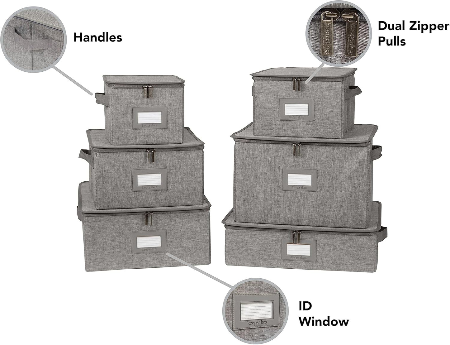 Covermates Keepsakes Dish Storage Box - Stackable, Reinforced Handles, China Storage, Grey Heather