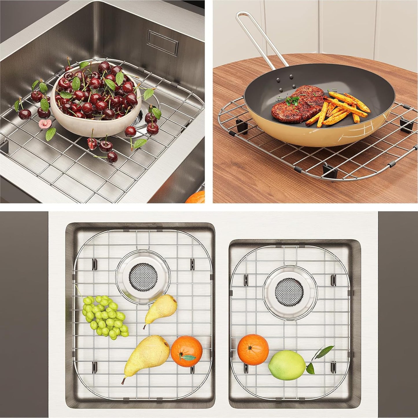 2Pack Sink Protector Grid 13"x16"and 11.2"x14.5", Stainless Steel Sink Protectors for Kitchen Sink, Rust Resistant Sink Grate for Bottom of Kitchen Sink with 2Pack Sink Drain Strainer