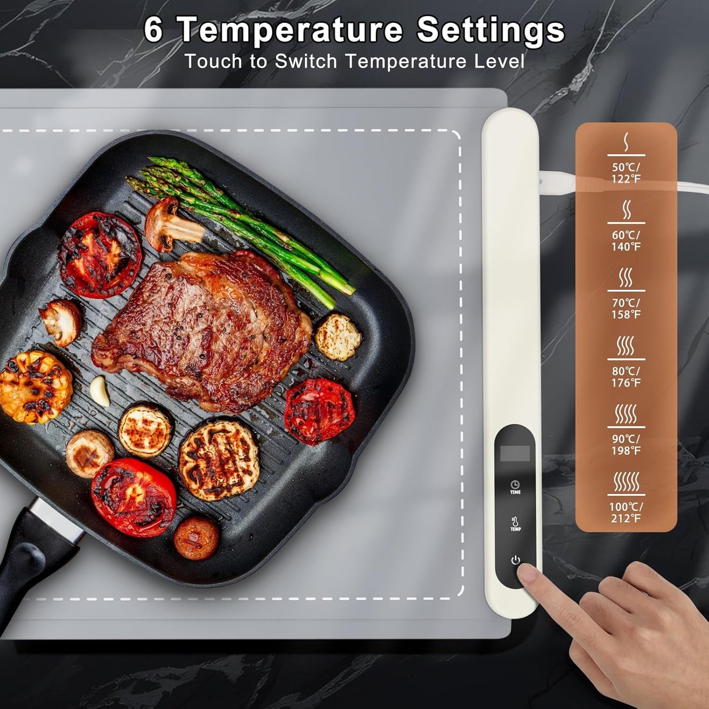 FYY Extra Large Food Warming Mat - Electric Warming Tray with 6 Temperature Settings and 6 Hours Timer, Full Surface Heating Food Warmer, Premium Silicone Heating Tray for Gatherings, Parties, Grey