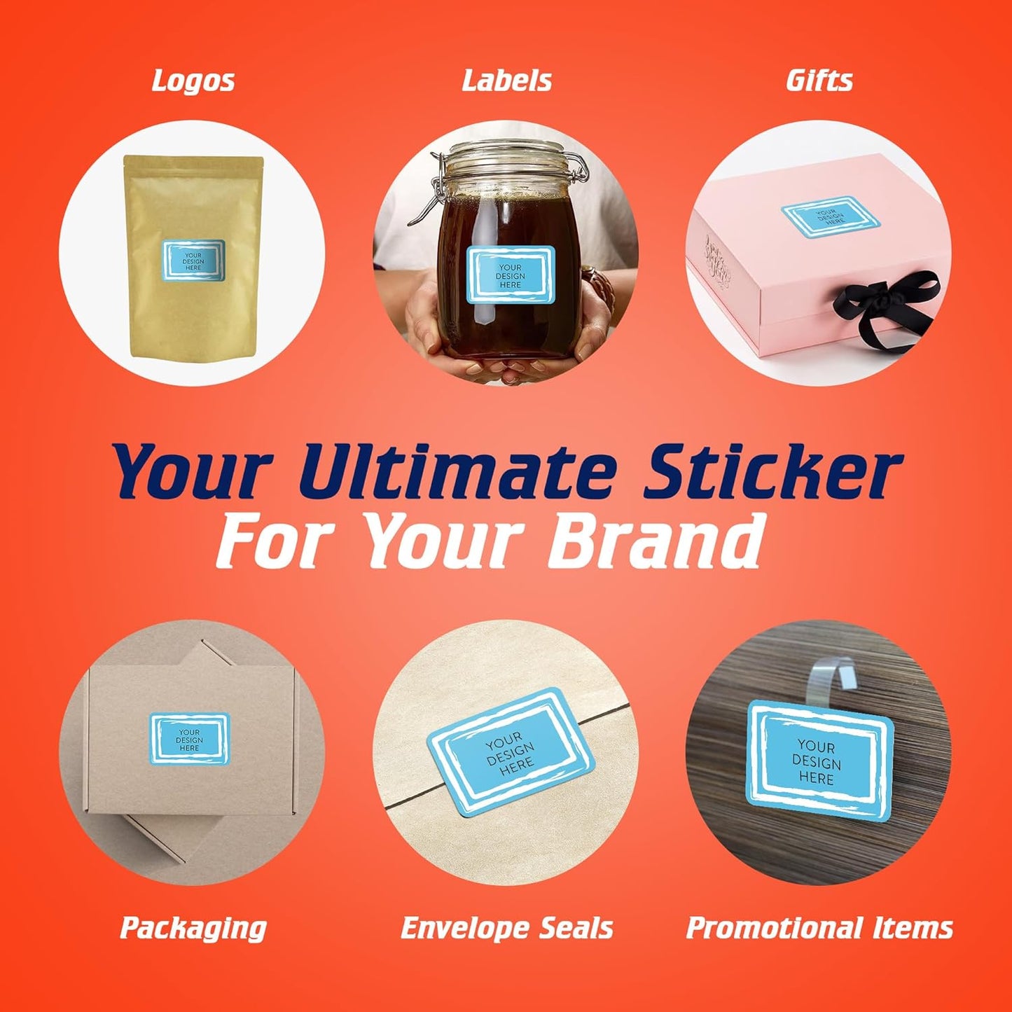 100 Custom Vinyl Stickers - Upload Your own Image, Text, Design, Logo - Personalized Logo Labels for Handmade, Packaging, Bottle, Jars, Candle, Brand Stickers (Blue Swirls, 4x2)