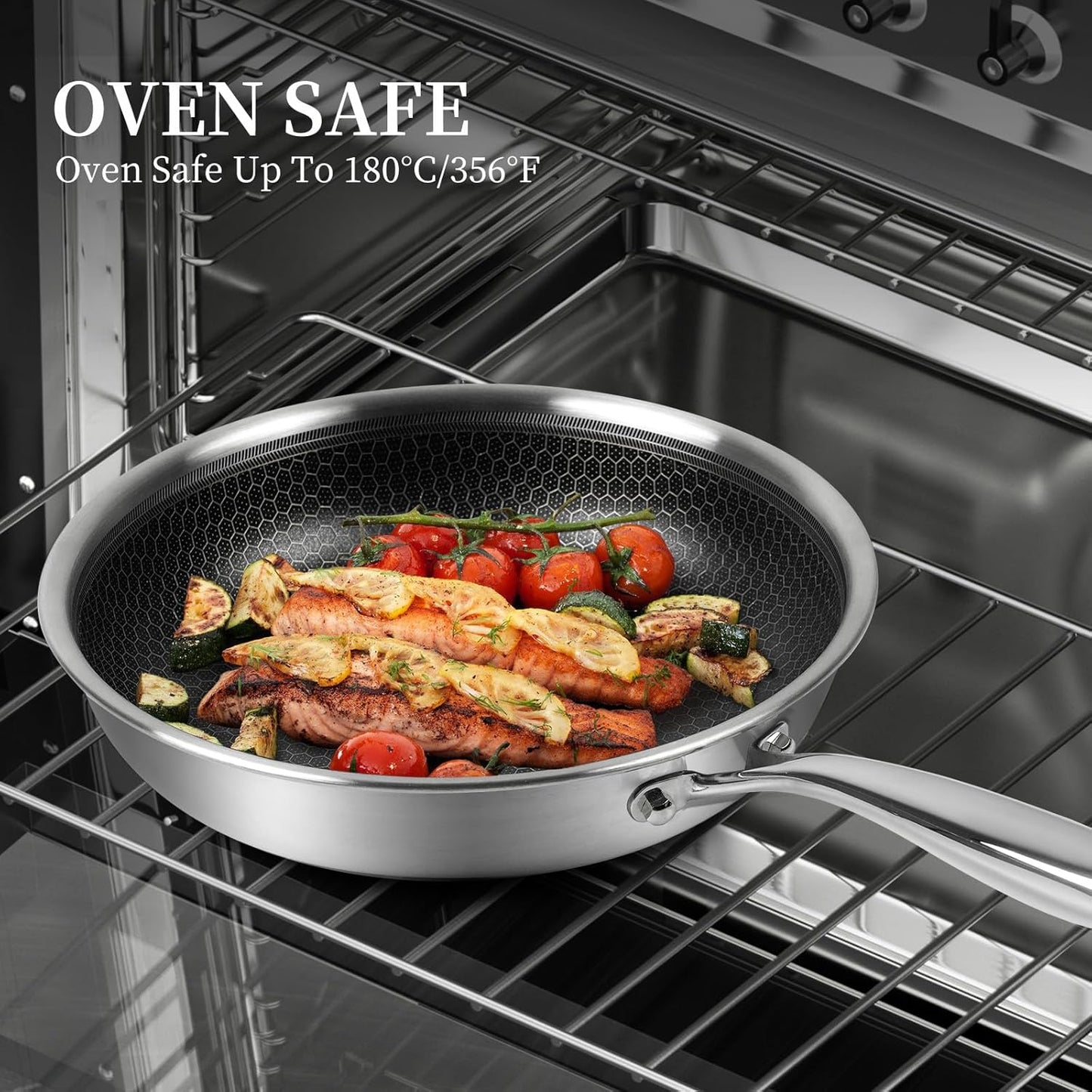 12 inch Tri-Ply Stainless Steel Frying Pan With Lid Large Nonstick Honeycomb Coatings Skillet for Eggs & Omelettes Non Toxic Healthy Omelette Pan Compatible W/All Cooktops