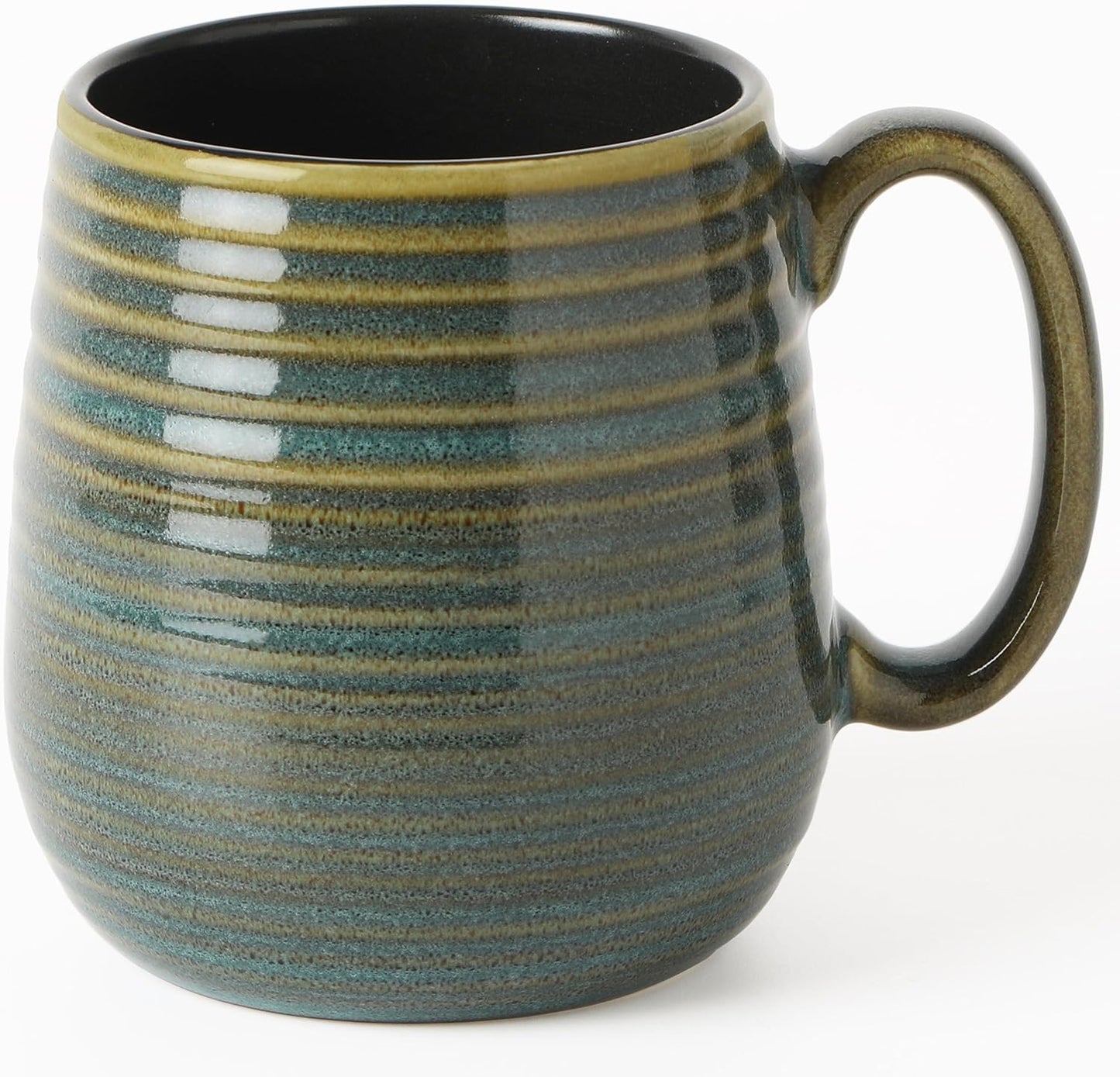 20 oz Large Ceramic Coffee Mug, Coffee Mugs for Women and Men, Big Tea Cups, Large Handle Handmade Pottery Mug for Office and Home, Microwave and Diahwasher Safe (Green with Stripes, 1PCS)