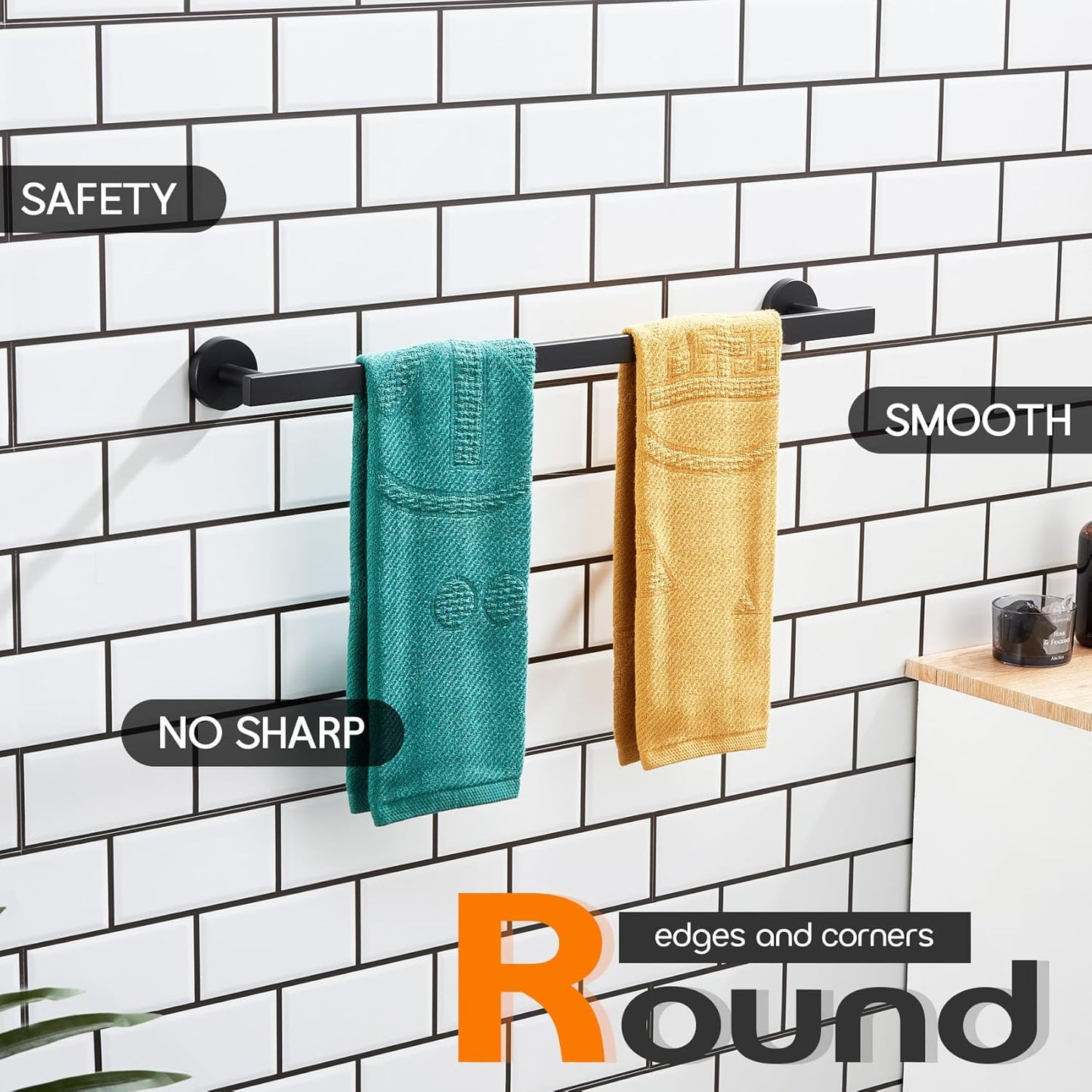 20 Inch Bathroom Towel Bars Bath Towel Racks Kitchen Towel Holder Towel Shelf Wall Mounted SUS304 Stainless Steel Matte Black AN4001MB-L20