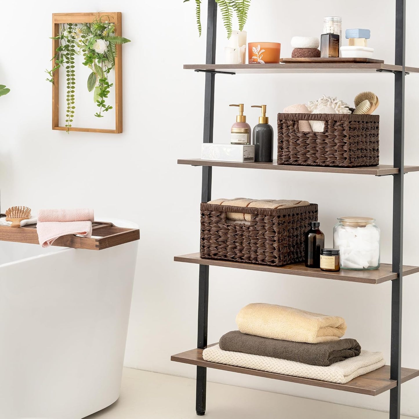 GRANNY SAYS Wicker Baskets for Organizing, Storage Basket for Shelves, Square Shelf Baskets with Handles, Waterproof Woven Basket for Living Room, Baskets for Entryway, Brown