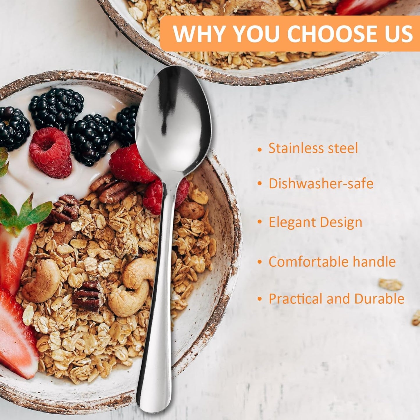 36 PCS Dinner Spoons Set - Windsor Stainless Steel Dinner Spoon 7.1 Inch with Dishwasher Safe Dessert Spoons,Metal Dessert Spoon, Silverware for Home,Kitchen or Restaurant