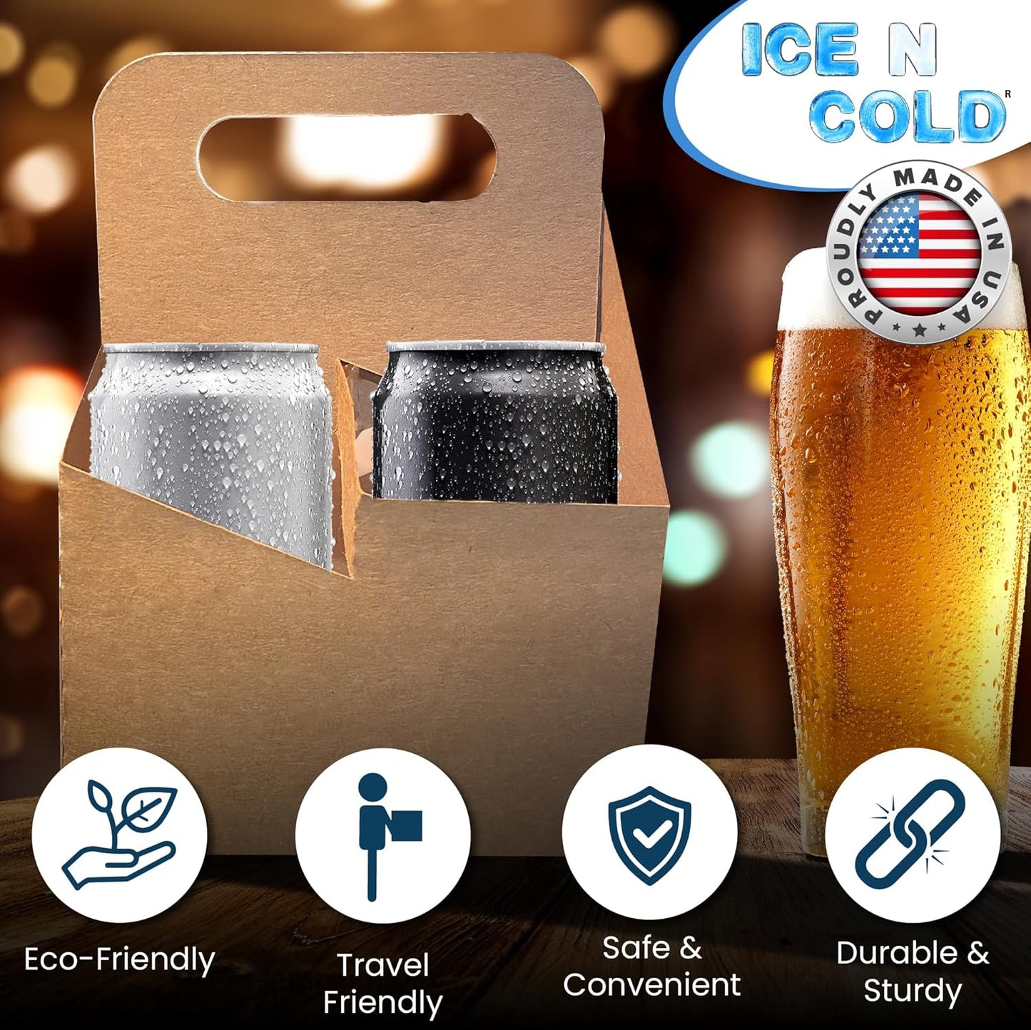 2 Cup Drink Carrier with Handle | Kraft Paperboard Cup Holder | Disposable Cup Holder for Hot or Cold Drinks | Cup Carrier for Food Delivery Services, Uber Eats, Door Dash (100)