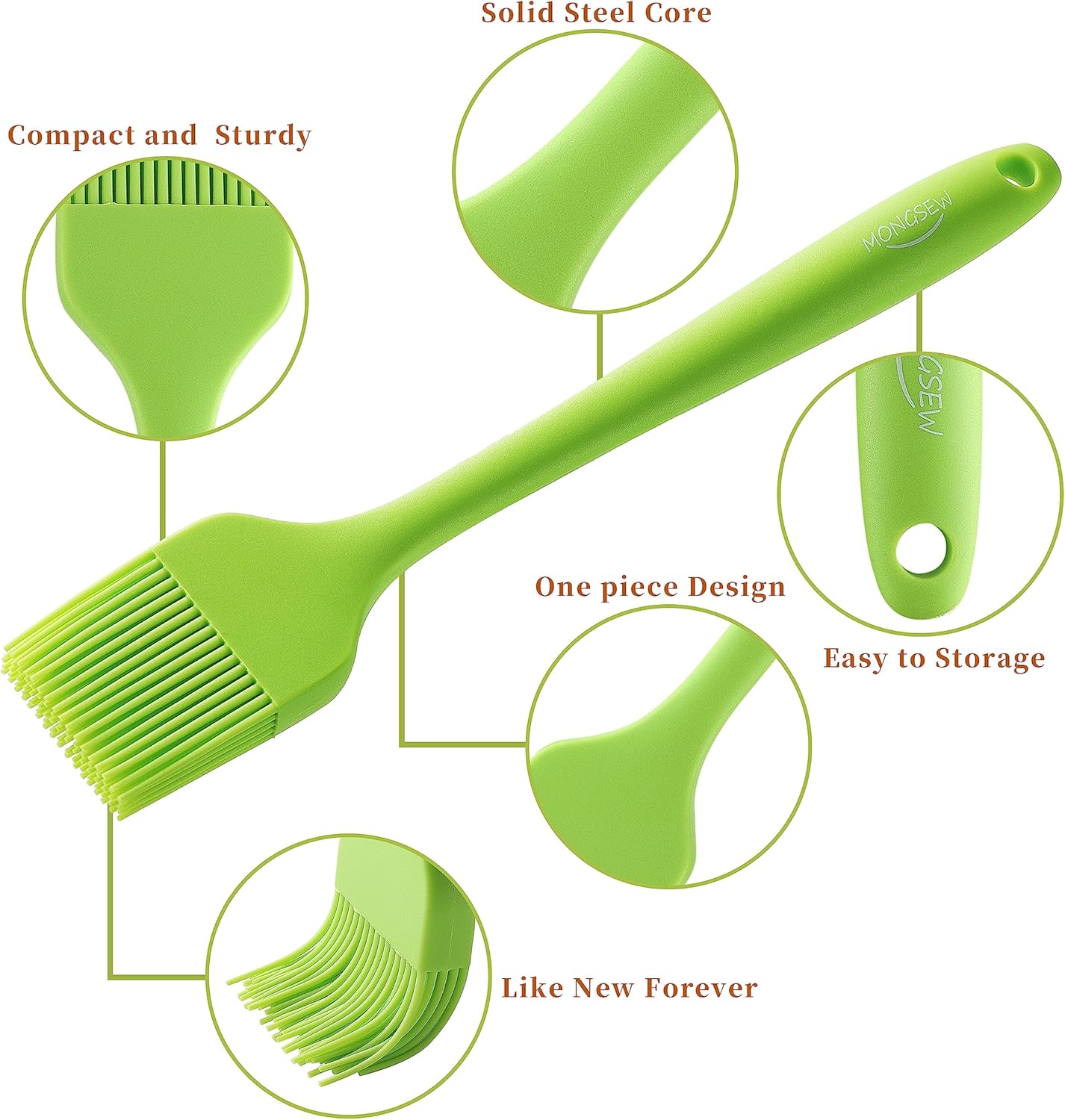 4PCS Silicone Basting Pastry Brush, MONGSEW Heat Resistant Food Brush Spread Oil Butter Sauce for BBQ Grill Baking Kitchen Cooking, BPA Free, Dishwasher Safe (Multicolor, 4 Pcs)