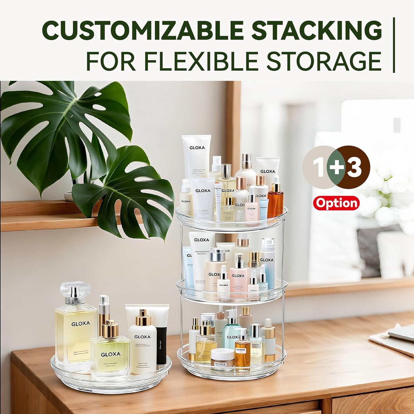 2 Tier Lazy Susan Turntable Organizer for Cabinet, 9.25'' Rotating Spice Rack Organization for Kitchen, Pantry, Bathroom, Vanity, Countertop, Medicine Storage, Seasoning Spice Organizer, 1 Pack