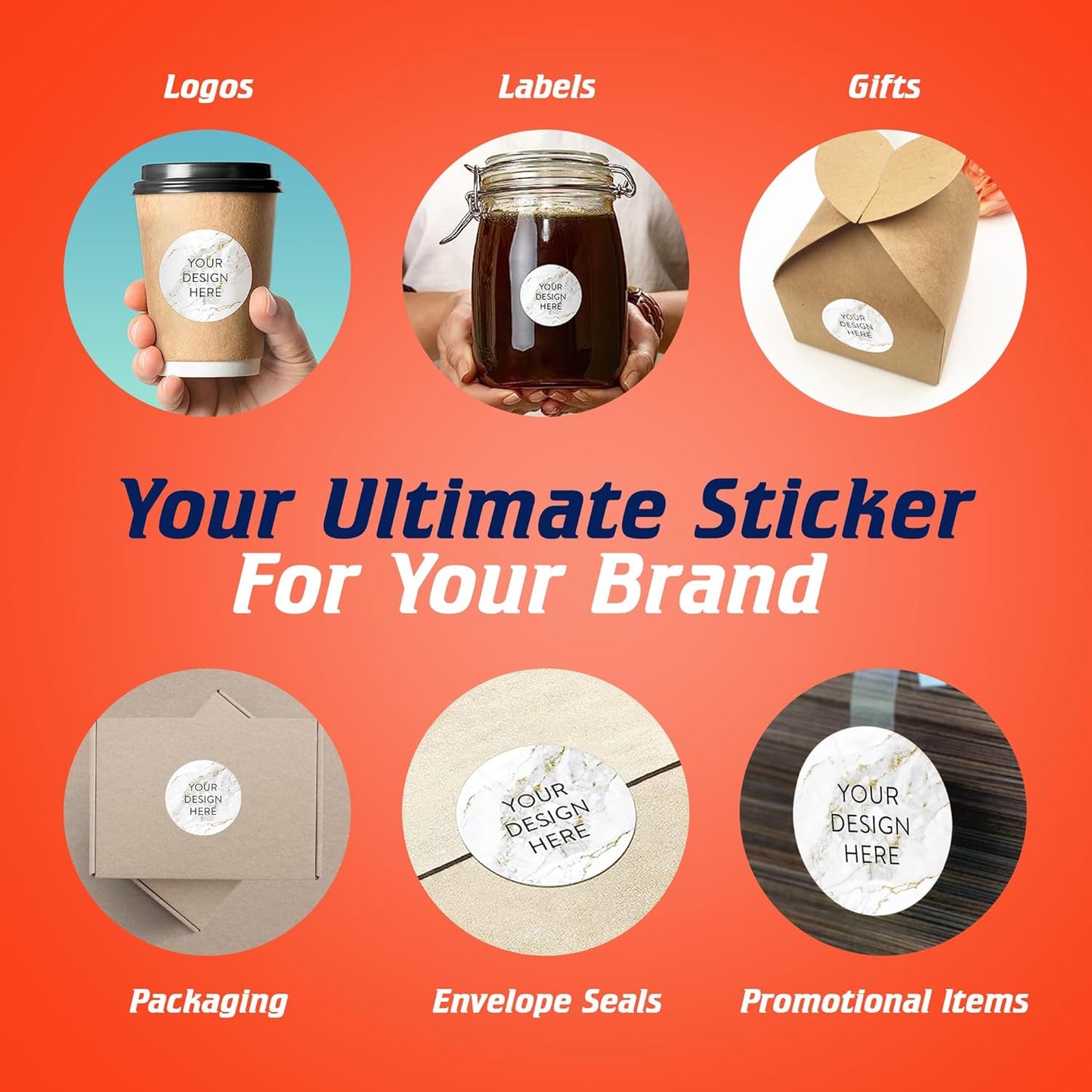 100 Custom Vinyl Stickers - Upload Your own Image, Text, Design, Logo - Personalized Logo Labels for Handmade, Packaging, Bottle, Jars, Candle, Brand Stickers (Gold Marble, 1.5x1.5)