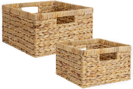 StorageWorks Wicker Storage Basket, Water Hyacinth Basket for Organizing, Decorative Water Hyacinth Storage Baskets, Set of 2, Large and Small