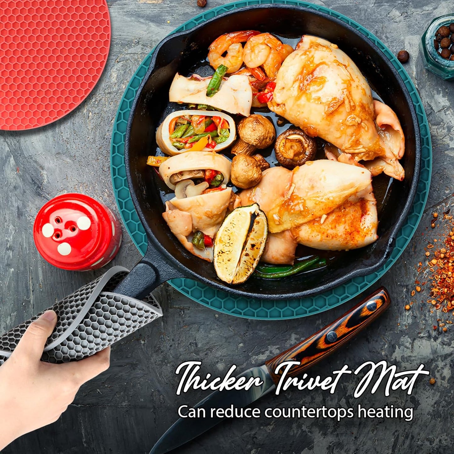 Joyhalo Trivets for Hot Dishes - Hot Pads for Kitchen, Silicone Pot Holders for Hot Pots and Pans, Silicone Mats for Kitchen Countertops, Table, Flexible Easy to Wash and Dry, Green