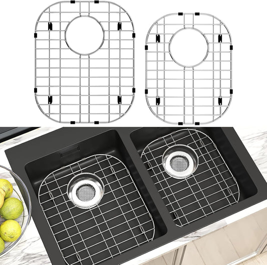 2Pack Sink Protector Grid 13"x16"and 11.2"x14.5", Stainless Steel Sink Protectors for Kitchen Sink, Rust Resistant Sink Grate for Bottom of Kitchen Sink with 2Pack Sink Drain Strainer