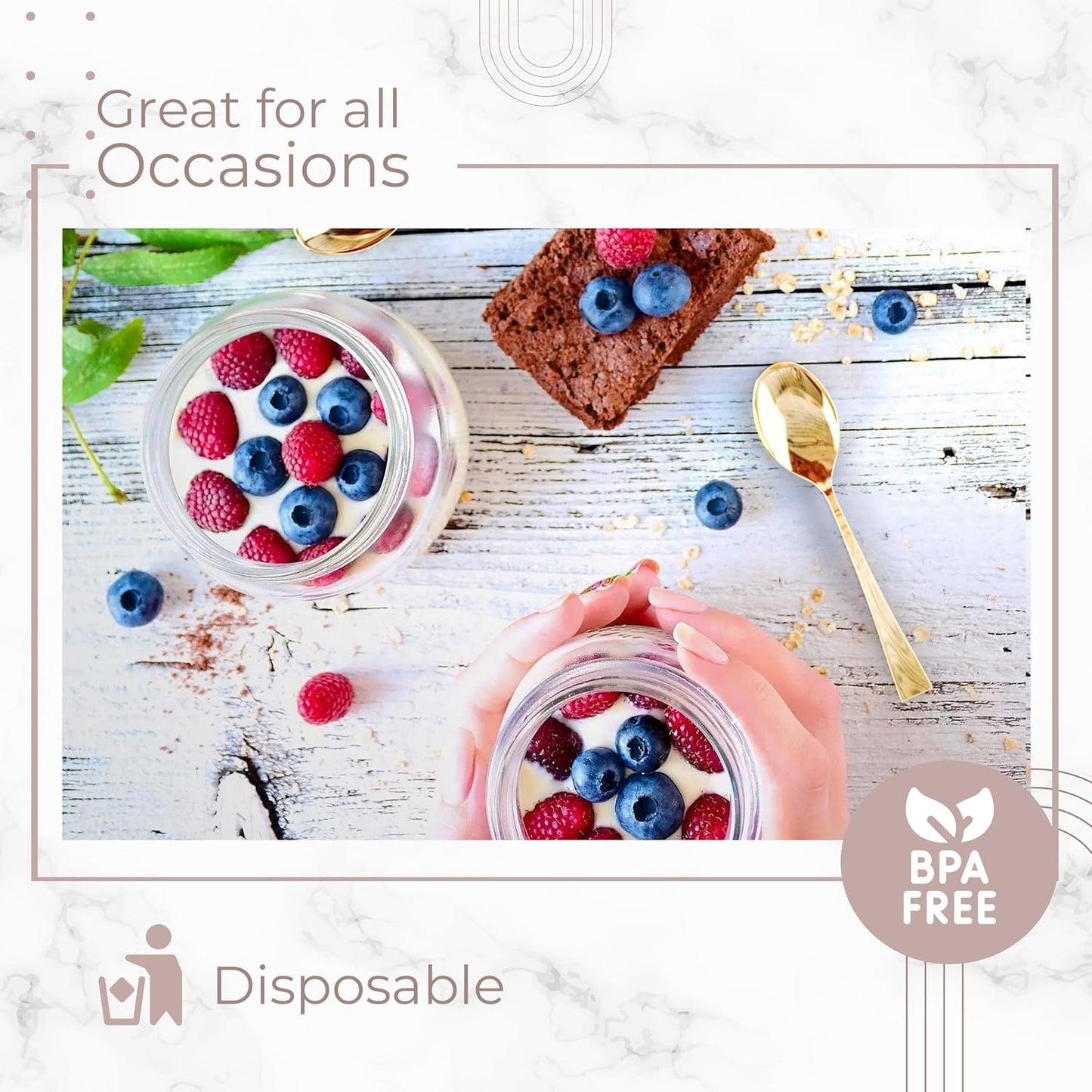 EXQUISITE Mini Spoons For Desserts - Bulk Pack Of 100 Gold Dessert – Disposable 4.5 Inch Plastic Appetizer Real Flatware Look Miniature Gold Bpa Free Food SafeSafe