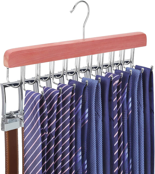 TOPIA HANGER Cedar 2 in 1 Belt Tie Hanger for Closet Max 30 Belts with 30 Ties Capacity, 20 Hooks Belt Tie Racks Hanger for Closet Organizer Storage “U” Fit Belt and “一” Fit Tie - CT53C