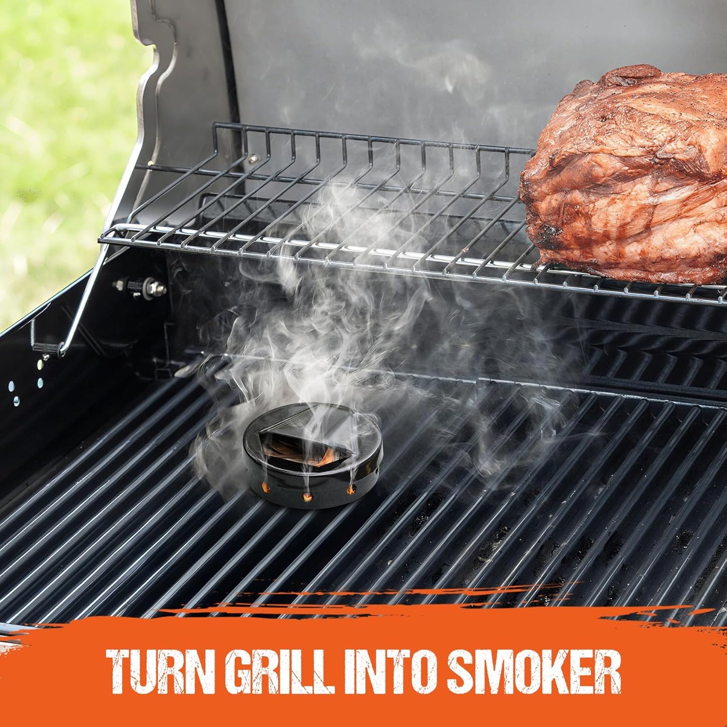 Onlyfire Wood Chip Smoker Box, 2 Pcs BBQ Smoker Box with Lid for Charcoal & Propane Gas Grill, Black