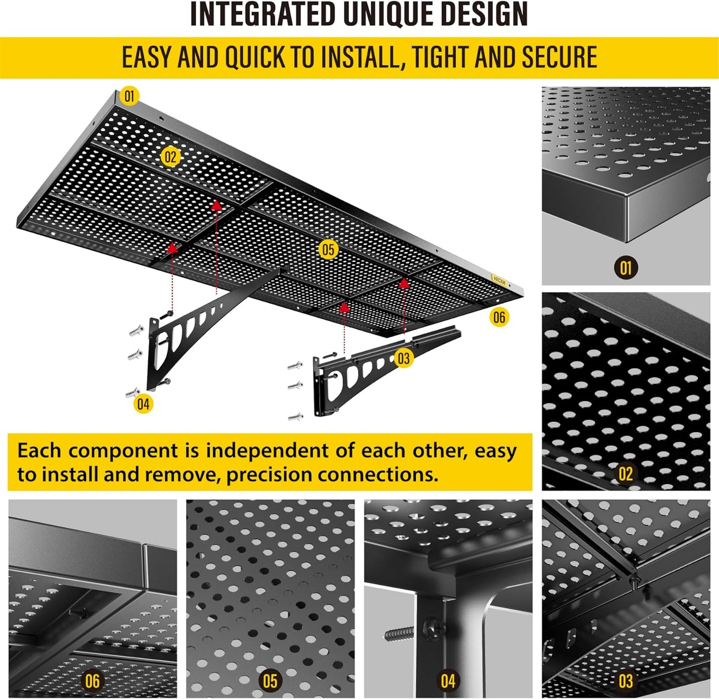 4-Pack 1.64x4ft Adjustable Garage Wall Shelving 1120lbs Load Capacity Heavy Duty Wall Mounted Storage Shelf Metal Floating Shelves for Garage(Black)