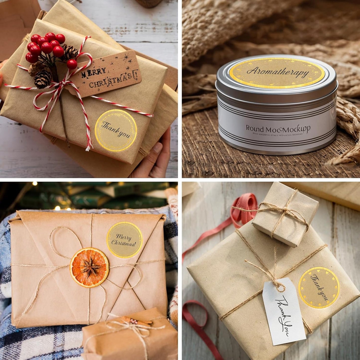 2" Kraft Label Stickers for Jars and Lids, 6 Different Gold Border Designs, Kraft Sticker Labels use for Pantry, Mason Jars, Canning, Bottles- 500pcs