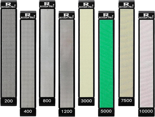RUIXIN PRO 8 Pcs Diamond Knife Sharpening Stones for RUIXIN PRO RX-008 RX-009 Knife Sharpener Fixed - Angle Kit, Professional Whetstone Set With Base: 200/400/800/1200/3000/5000/7500/10000 Grit