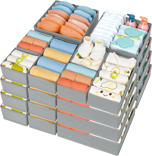 DIMJ Drawer Organizer Clothes, 24 Pack Dresser Organizer, Foldable Closet Organizers and Storage, Fabric Dresser Drawer Organizers, Drawer Dividers for Nursery, Baby Clothes, Underwears, Sock