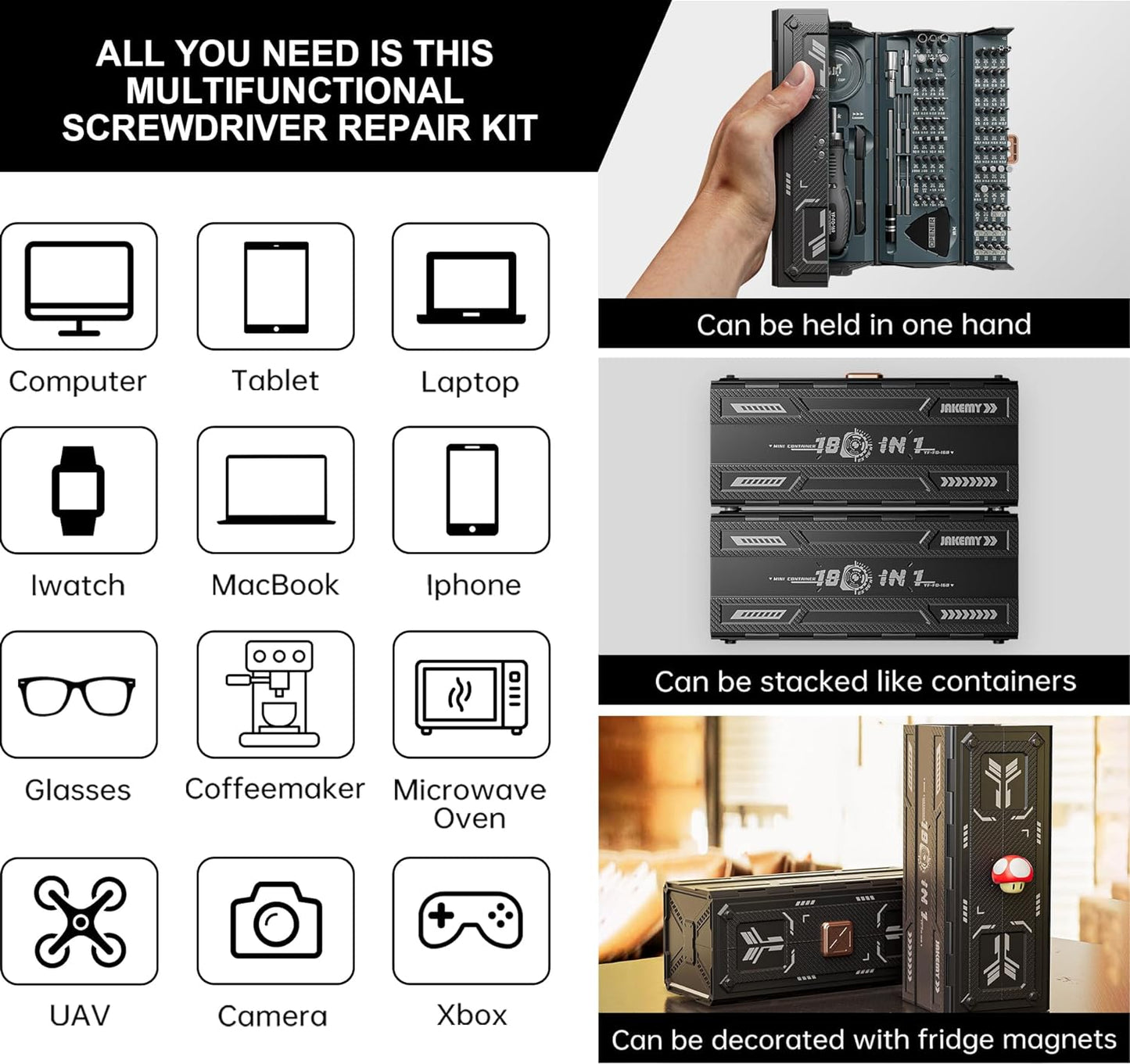 Precision Ratchet Screwdriver Set with Case, JAKEMY 180 in 1 Computer Screwdriver Tool, Compact Tool Set, Screwdriver Repair Kit for Laptop, iPhone, MacBook, PS5, Xbox, RC, Watch, Jewelry, Eyeglasses