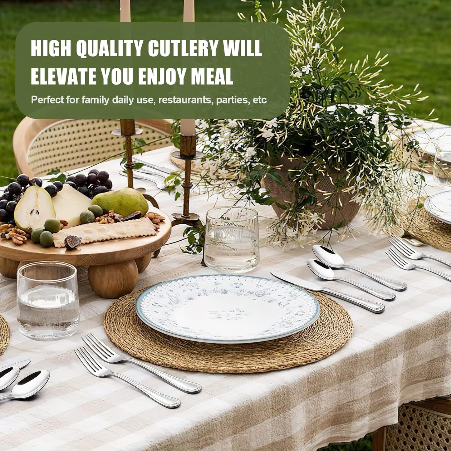 40 Piece Silverware Set for 8, Terlulu Stainless Steel Flatware Set, Mirror Polished Cutlery Set Utensil Set, Tableware Include Forks Spoons Knives for Home Restaurant, Beaded Handle, Dishwasher Safe