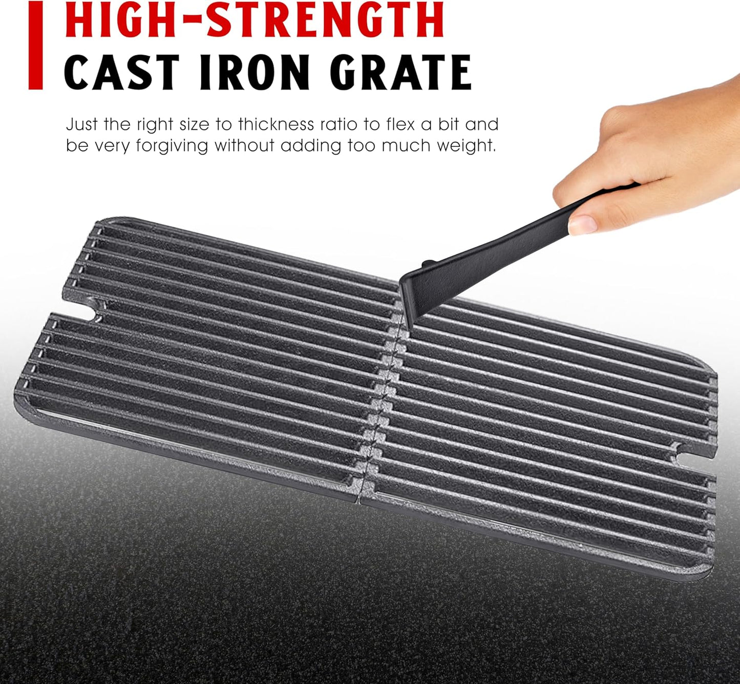 Rectangular Cast Iron Go Grate, Heavy-Duty Grates for Superior Heat Retention & Even Cooking on All Grills, Set of Two (10" x 8")